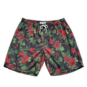 🔃Maamgic Men’s Red Hibiscus Flower Board Shorts Swim Trunks